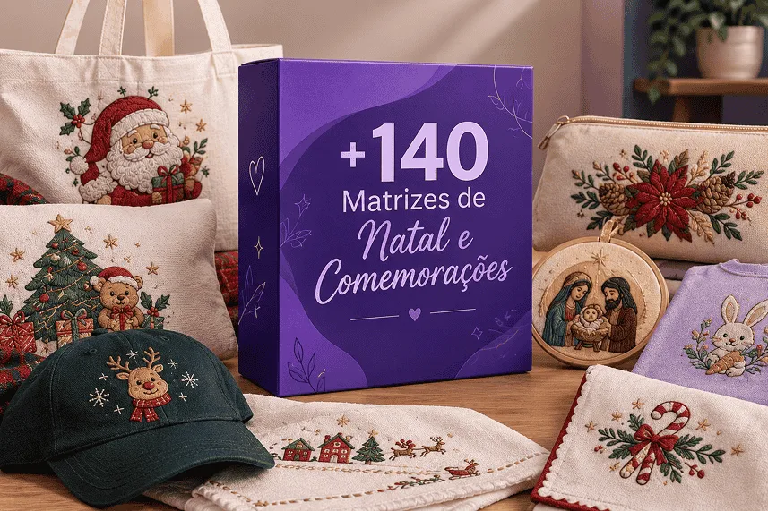 Modelos de Natal e comemorações bordados em peças de tecido